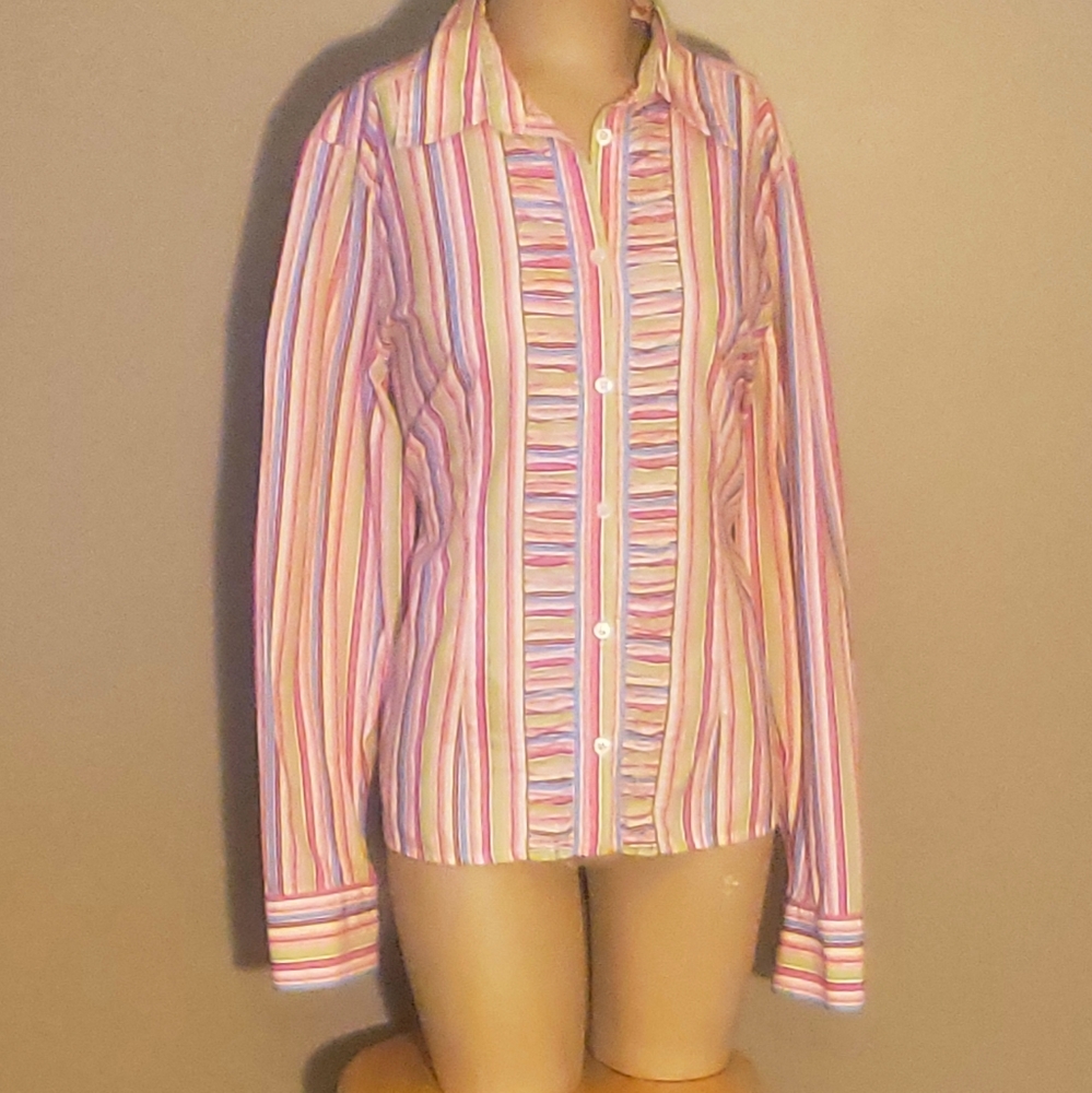 Liz Claiborne Striped Button Down Blouse Size L